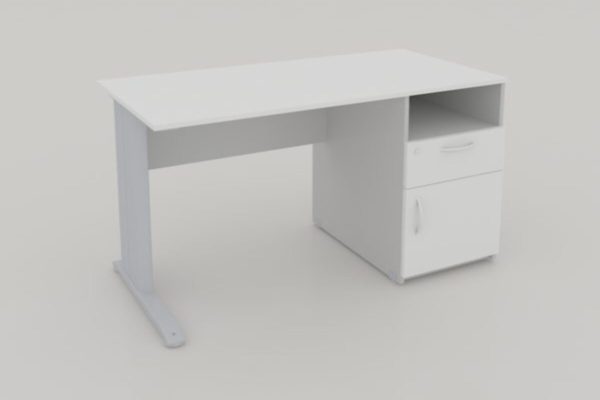 MESA RECTA DE 1.20X.60 CON PEDESTAL DE NICHO, CAJON Y PUERTA ABATIBLE, PATA CONICA RECTA Y FALDON MELAMINA ** - muebles de oficina en veracruz y xalapa