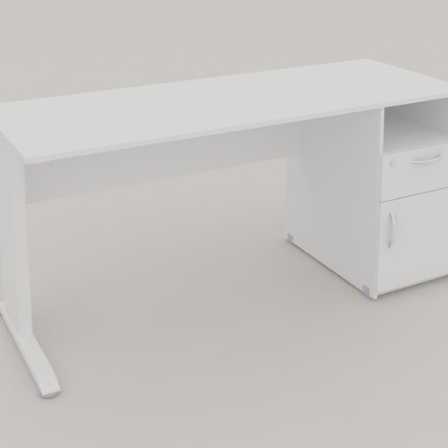 MESA RECTA DE 1.60X.60 CON PEDESTAL DE NICHO, CAJON Y PUERTA ABATIBLE, PATA CONICA RECTA Y FALDON MELAMINA ** - muebles de oficina en veracruz y xalapa