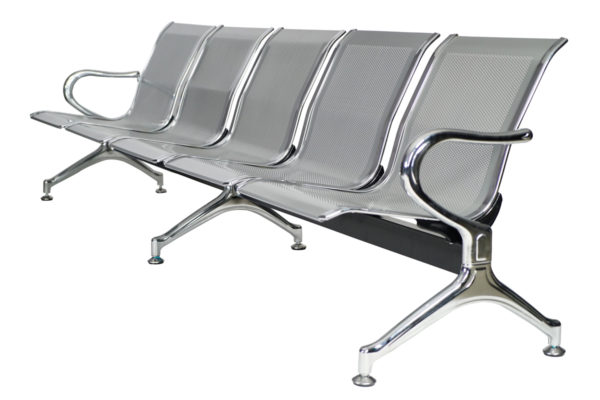 BANCA METALICA 5 PLAZAS C/BRAZOS,METALICA PERFORADA, CROMADA Y SATIN DE 287X58X81CMS.