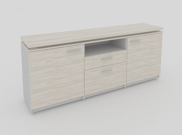 CREDENZA; 2 CAJONES Y PTAS ABATIBLES, CUBIERTA CRISTAL / MELAMINAL: 180 X 40 X 75 A 28mm. - muebles de oficina en veracruz y xalapa