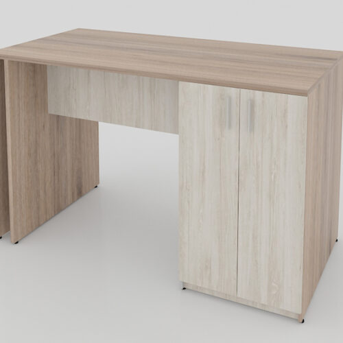 MESA ALTA DE 1.80 * 0.90* 1.05M CON GABINETE AMBOS LADOS, COSTADOS DE MELAMINA Y FALDON, CAL 28MM