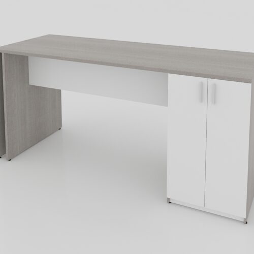 MESA ALTA DE 2.40 * 0.90* 1.05M CON GABINETE AMBOS LADOS, COSTADOS DE MELAMINA Y FALDON, CAL 28MM