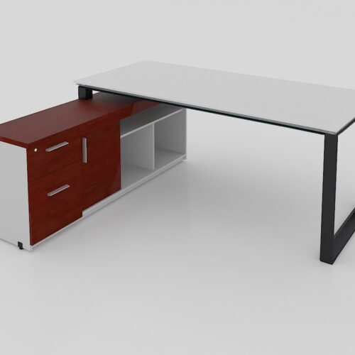 MÓDULO IZQUIERDO SQ BLACK DE 1.80 *0.80, SIN FALDÓN,CON CREDENZA DE 1.60*0.40*H0.63M, CAL 28MM, CUBIERTA CRISTAL TEMPLADO 12.7mm CANTOS PULIDOS - muebles de oficina en veracruz y xalapa