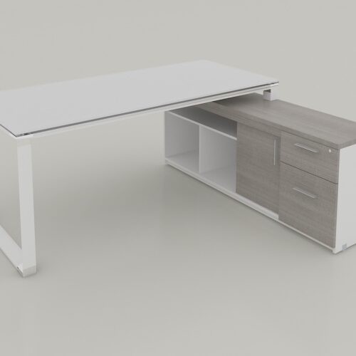 MÓDULO DERECHO SQ WHITE DE 1.80 *0.80, SIN FALDÓN, CON CREDENZA DE 1.60*0.40*H0.63M, CUBIERTA CRISTAL TEMPLADO 12.7mm CANTOS PULIDOS - muebles de oficina en veracruz y xalapa