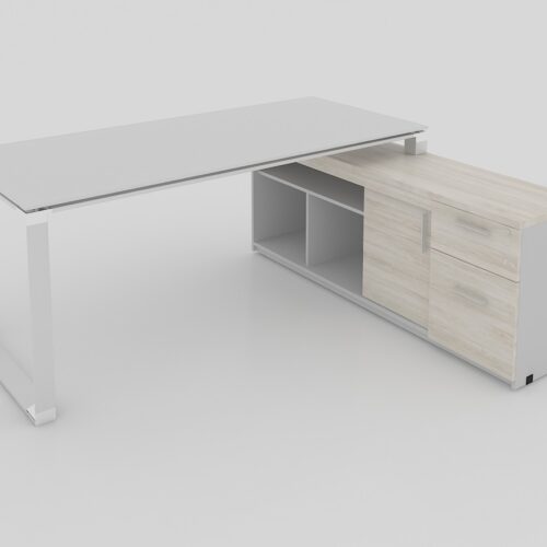 MÓDULO EJECUTIVO DERECHO SQ ALUM, DE 1.80 * 0.80 SIN FALDON Y CREDENZA DE 1.60*0.40*H0.63M CUBIERTA CRISTAL TEMPLADO 12.7mm CANTOS PULIDOS - muebles de oficina en veracruz y xalapa