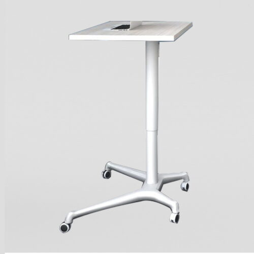 MESA DE 80 X 60 CON AJUSTE DE ALTURA NEUMATICA MAXIMA DE 1.15M, CUBIERTA MELAMINA CAL.28mm. ESTRUCTURA BLANCA
