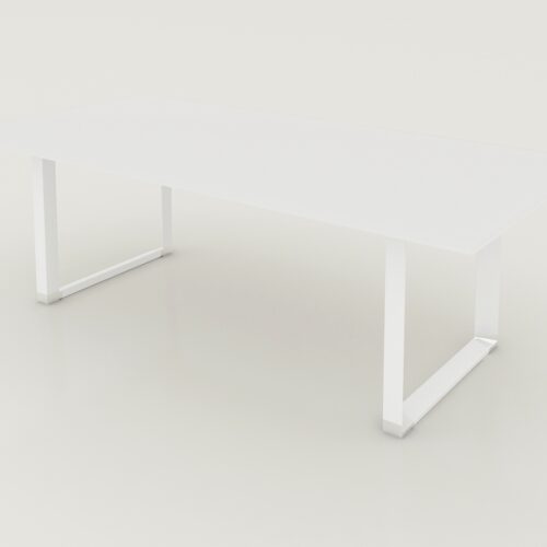 MESA DE REUNIONES SQ WHITE DE 2.40 * 1.20M, CUBIERTA CRISTAL TEMPLADO 12.7mm CANTOS PULIDOS, ESTRUCTURA BLANCA - muebles de oficina en veracruz y xalapa