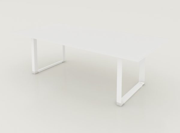 MESA DE REUNIONES SQ WHITE DE 2.40 * 1.20M, CUBIERTA CRISTAL TEMPLADO 12.7mm CANTOS PULIDOS, ESTRUCTURA BLANCA - muebles de oficina en veracruz y xalapa