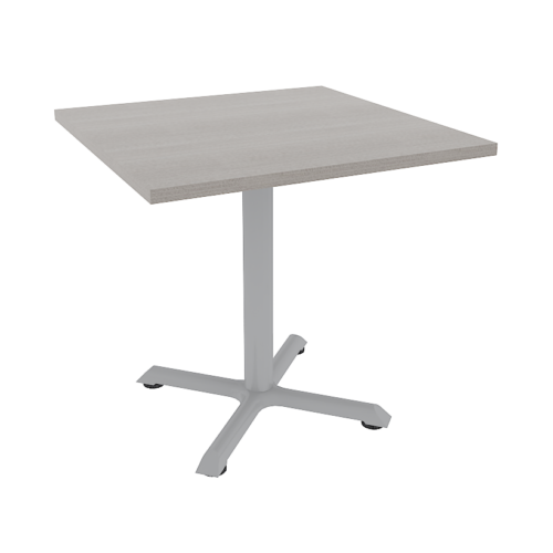 MESA CUADRADA DE 80*80*0.75M, PATA METALICA CRUZ CUBIERTA CAL 28 MM
