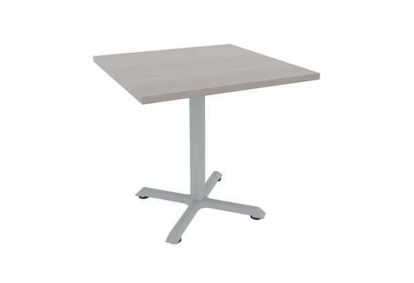 MESA CUADRADA DE 80*80*0.75M, PATA METALICA CRUZ CUBIERTA CAL 28 MM