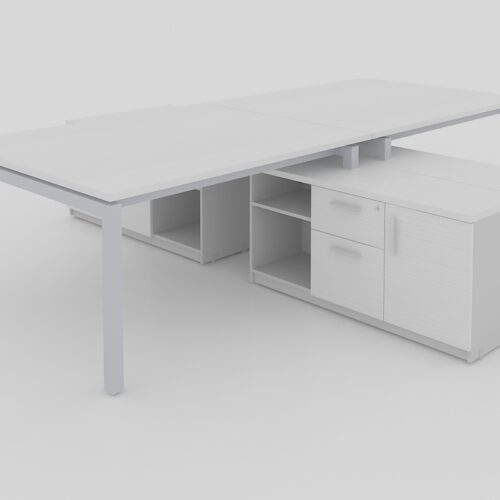 MODULO DOBLE T CUBIERTAS CAL. 28MM CON CREDENZA SOPORTE DE 2 CAJONES, 1 PUERTA Y LIBRERO ABIERTO, PATA METALICA TIPO U, DE 300X2.80X0.75