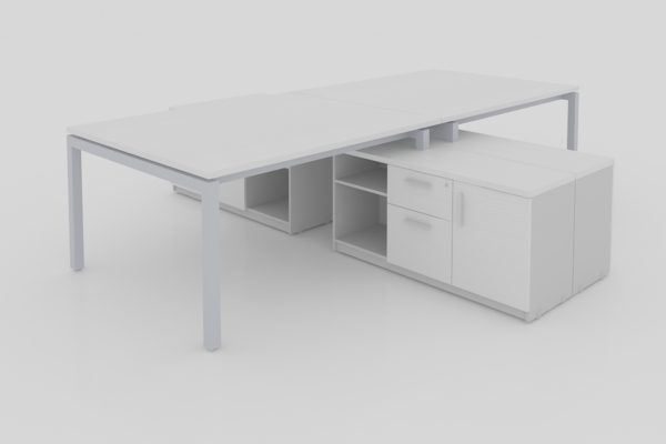 MODULO DOBLE T CUBIERTAS CAL. 28MM CON CREDENZA SOPORTE DE 2 CAJONES, 1 PUERTA Y LIBRERO ABIERTO, PATA METALICA TIPO U, DE 300X2.80X0.75