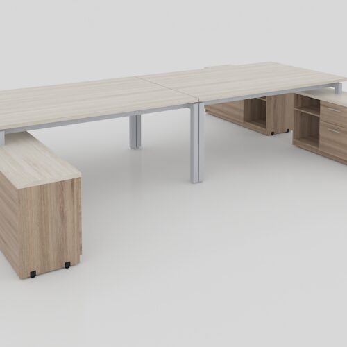 MODULO H CUBIERTAS CAL. 28MM CON CREDENZA SOPORTE DE 2 CAJONES, 1 PUERTA Y LIBRERO ABIERTO, PATA METALICA TIPO U, DE 360X2.80X0.75