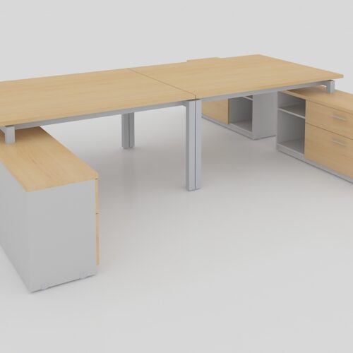 MODULO H CUBIERTAS CAL. 28MM CON CREDENZA SOPORTE DE 2 CAJONES 1 PAPELERO, 1 DE ARCHIVO Y LIBRERO ABIERTO, PATA METALICA TIPO U, DE 300X2.80X0.75