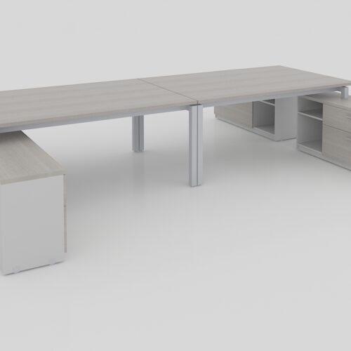 MODULO H CUBIERTAS CAL. 28MM CON CREDENZA SOPORTE DE 2 CAJONES 1 PAPELERO, 1 DE ARCHIVO Y LIBRERO ABIERTO, PATA METALICA TIPO U, DE 360X2.80X0.75