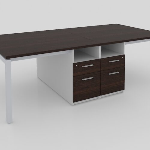 MESA RECTA DOBLE CON 4 PEDESTALES Y PATA METALICA, DE 2.40X1.20X0.75