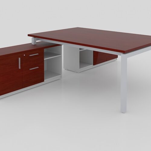 MODULO T CUBIERTAS CAL. 28MM CON CREDENZA SOPORTE DE 2 CAJONES, 1 PUERTA Y LIBRERO ABIERTO, PATA METALICA TIPO U, DE 1.80X2.80X0.75