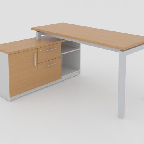 MODULO L CUBIERTA CAL. 28MM CON CREDENZA SOPORTE DE 2 CAJONES, 1 PUERTA Y LIBRERO ABIERTO, PATA METALICA TIPO U, DE 1.50X1.20X0.75 IZQUIERDO