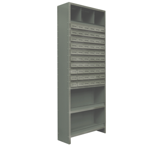 ESTANTE COMBINADO DE 92*30*221cm. 60 CAJONES, 3 DIVISIONES SUPERIORES Y DOS BAJAS