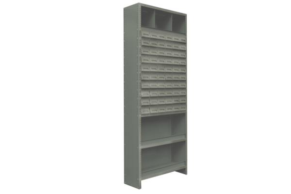 ESTANTE COMBINADO DE 92*30*221cm. 60 CAJONES, 3 DIVISIONES SUPERIORES Y DOS BAJAS