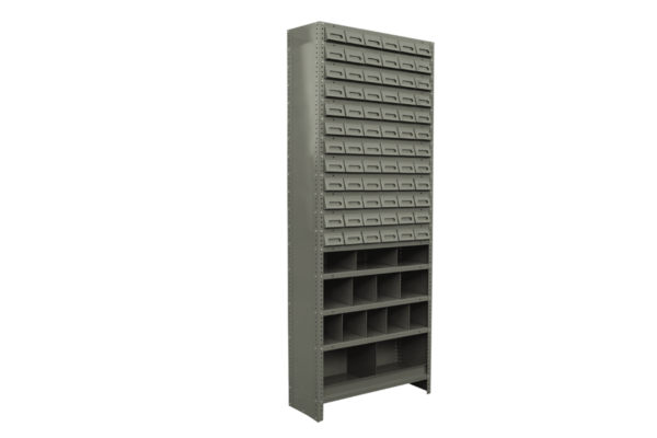 ESTANTE COMBINADO DE 92*30*221cm. 72 CAJONES Y 14 DIVISIONES VARIAS BAJAS