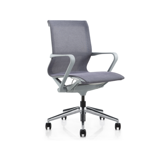 SILLON EJECUTIVO RESP.MEDIO, MECANISMO SYNCRO, BASE ALUMINIO PULIDO MALLA ALGODÓN GRIS - muebles de oficina en veracruz y xalapa