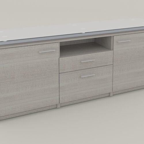 CREDENZA; 2 CAJONES Y PTAS ABATIBLES, CUBIERTA CRISTAL / MELAMINAL: 180 X 40 X 75 A.28/32mm. - muebles de oficina en veracruz y xalapa