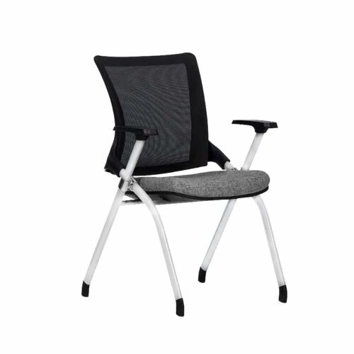 SILLA PLEGABLE, ASIENTO ACOJINADO TAPIZ TELA, RESPALOD MALLA GRIS Y ESTRUCTURA BLANCA - muebles de oficina en veracruz y xalapa