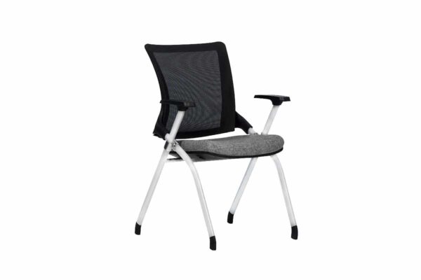 SILLA PLEGABLE, ASIENTO ACOJINADO TAPIZ TELA, RESPALOD MALLA GRIS Y ESTRUCTURA BLANCA - muebles de oficina en veracruz y xalapa