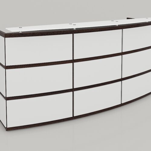 RECEPCION SEMICURVA DE 2.20X0.74X1.10, CON CRISTAL TEMPLADO - muebles de oficina en veracruz y xalapa