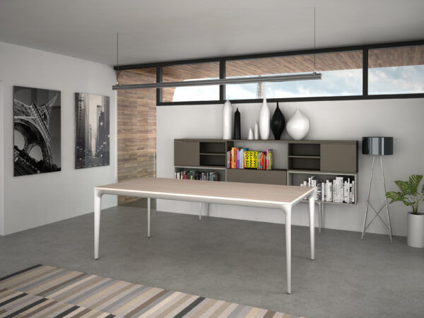 Mesa 2.10 x 1.00 estructura de aluminio en color NEGRO, cubierta en tranche' fresno gris o olmo tafira" - muebles de oficina en veracruz y xalapa"