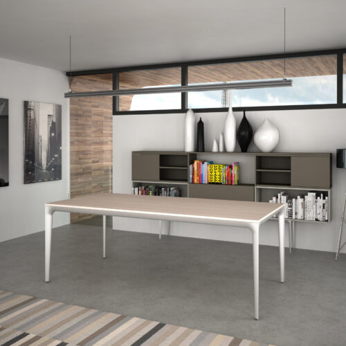Mesa 2.10 x 1.00 estructura de aluminio en color NEGRO, cubierta en tranche' fresno gris o olmo tafira" - muebles de oficina en veracruz y xalapa"