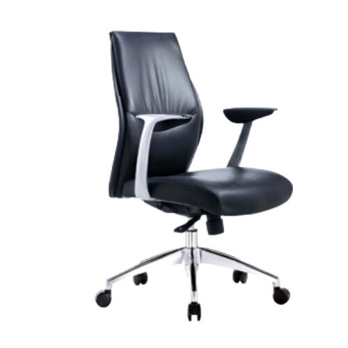 SILLON EJECUTIVO RESPALDO MEDIO, MECANISMO SYNCRO, BASE ALUMINIO PULIDO TAZ PEIL NEGRA - muebles de oficina en veracruz y xalapa