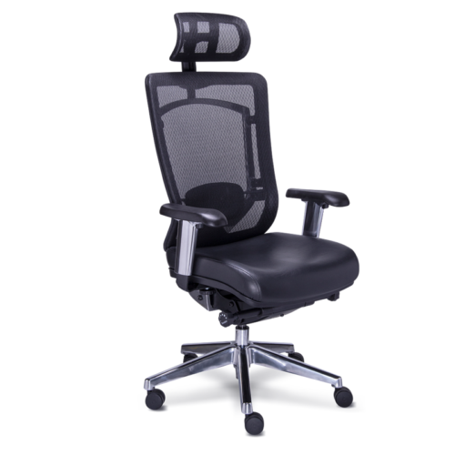 SILLON SEMI-EJEC.RESP.ALTO EN MALLA Y ASIENTO EN PIEL, SINCRO-NEUMATICO - muebles de oficina en veracruz y xalapa