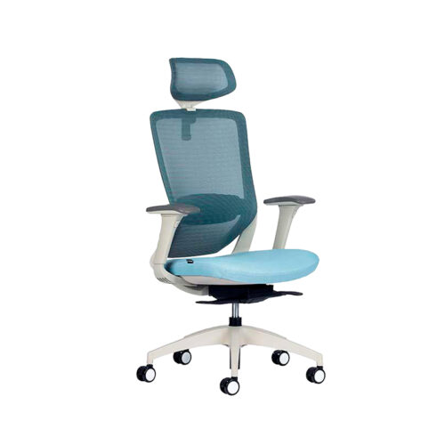 SILLON EJEC.C/CABECERA,ESTRUCTURA BLANCA, BRAZOS AJUSTABLES, ASIENTO TAPIZ TELA RESPALDO MALLA. - muebles de oficina en veracruz y xalapa