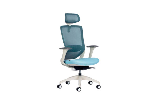 SILLON EJEC.C/CABECERA,ESTRUCTURA BLANCA, BRAZOS AJUSTABLES, ASIENTO TAPIZ TELA RESPALDO MALLA. - muebles de oficina en veracruz y xalapa